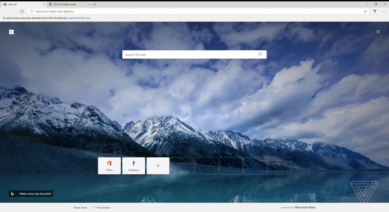新版 Edge 浏览器将提供使用 Fluent Design 设计语言的选项