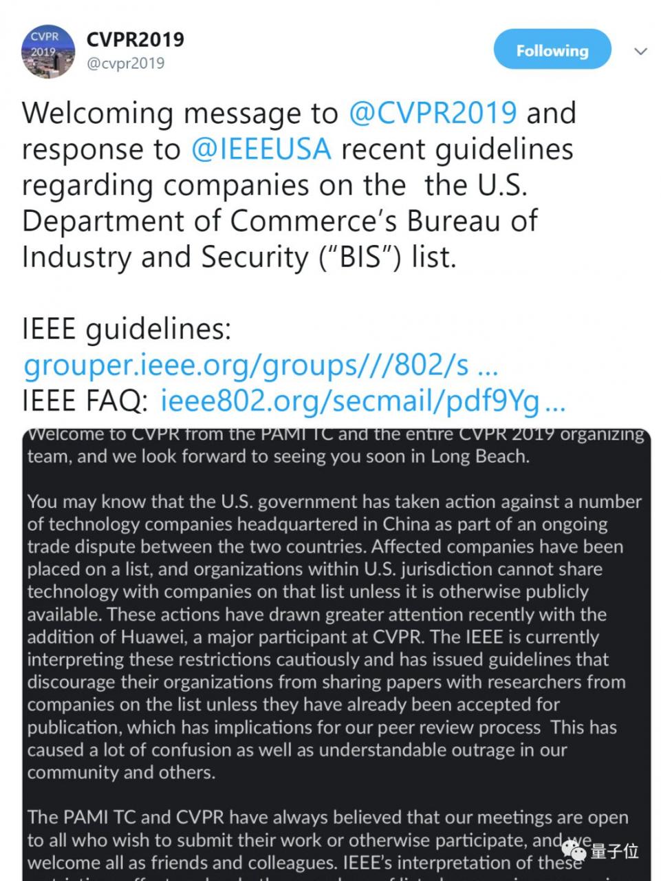 IEEE旗下AI顶会CVPR力挺华为：多位主席联名，支持自由审稿参会-冯金伟博客园