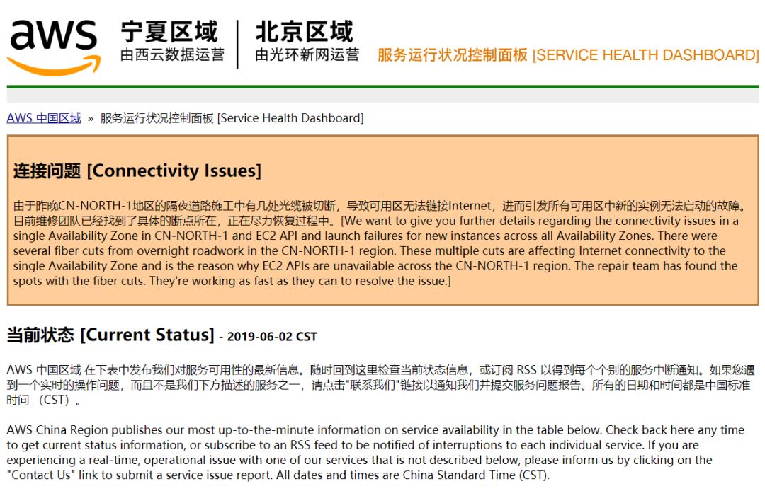 因光缆被挖断，AWS 大规模故障