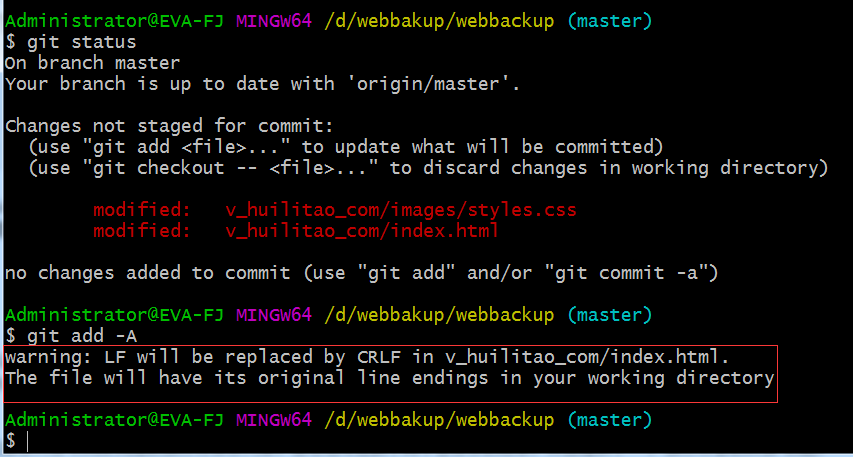 git提交时”warning: LF will be replaced by CRLF“提示