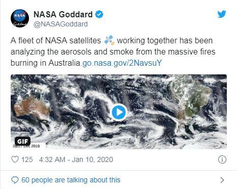 NASA：澳大利亚林火产生的烟雾将”环绕地球一圈”