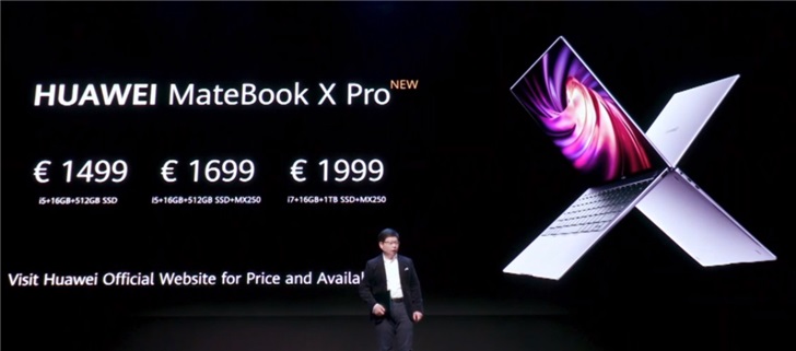华为新款MateBook X Pro发布，升级十代酷睿处理器