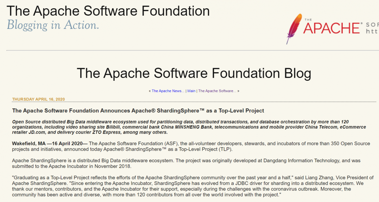 80% 的代码曾由一人提交， Apache ShardingSphere 何以从 ASF 毕业并晋升 TLP                                            顶