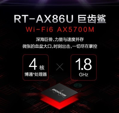 华硕RT-AX86U搭载四核博通1.8GHz处理器