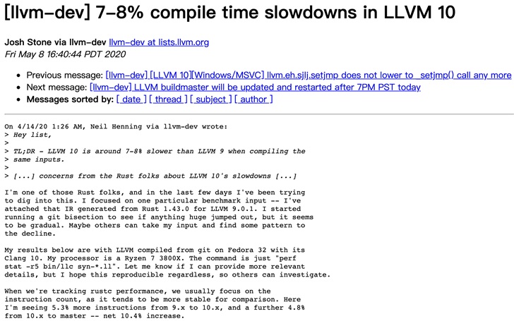 LLVM 10 影响 Rust 性能，导致编译时间变长-冯金伟博客园