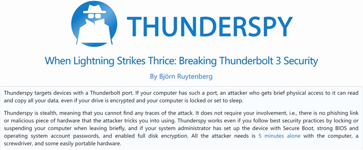雷电接口存缺陷，2019 年之前生产的任何 PC 都易受到“Thunderspy”攻击-冯金伟博客园