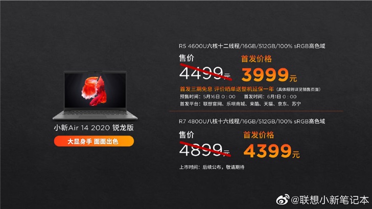 小新 Air 14/15 2020锐龙版发布：R5 4600U+16GB内存，3999元-冯金伟博客园