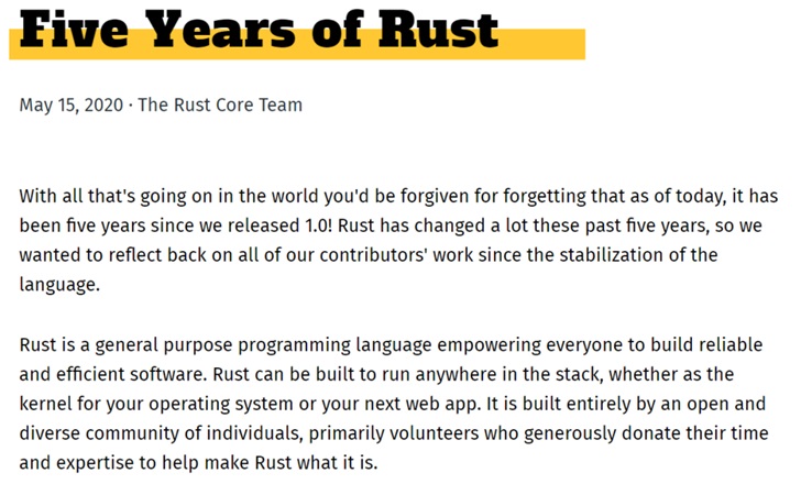 Rust 发行 5 周年-冯金伟博客园