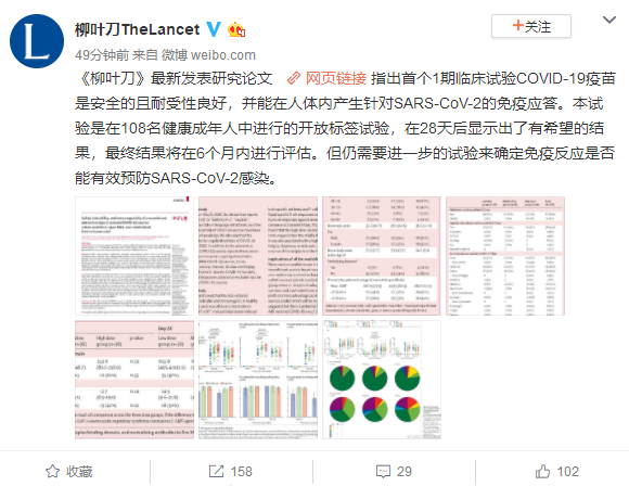 重磅 《柳叶刀》发表陈薇院士论文：中国新冠病毒疫苗安全有效