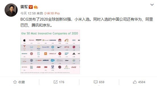 BCG发布2020全球创新50强 小米/华为等5家企业上榜