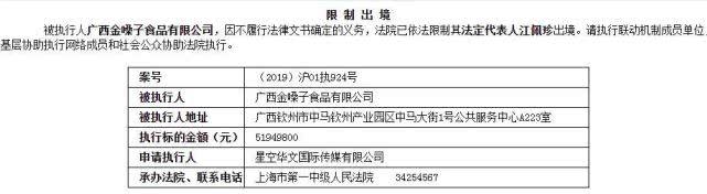 金嗓子创始人江佩珍限制出境：为何欠 5100 万广告费不还？        