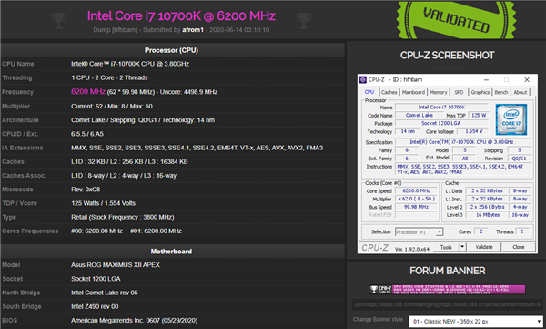 没上液氮 酷睿i7-10700K只用水冷就超频到6.2GHz