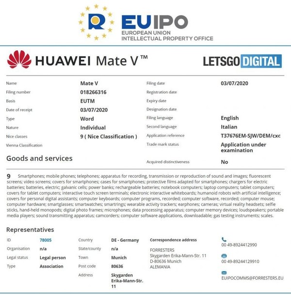 新一代折叠屏旗舰曝光 华为在欧洲注册Mate V商标