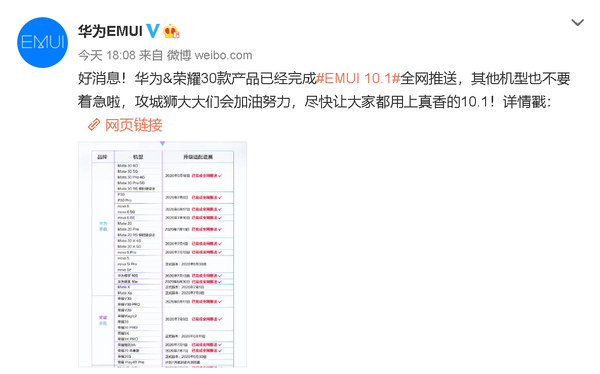 EMUI 10.1升级适配进展