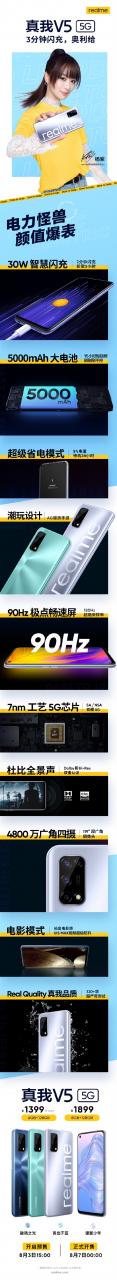 5G 奥利给 Realme V5 手机一图看懂：首发到手 1399 元