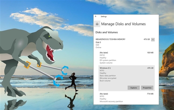 Windows 10设置复制了控制面板的又一强大功能：磁盘管理