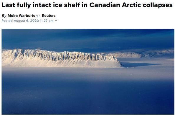 全球变暖警告！加拿大最后一个完整北极冰架坍塌