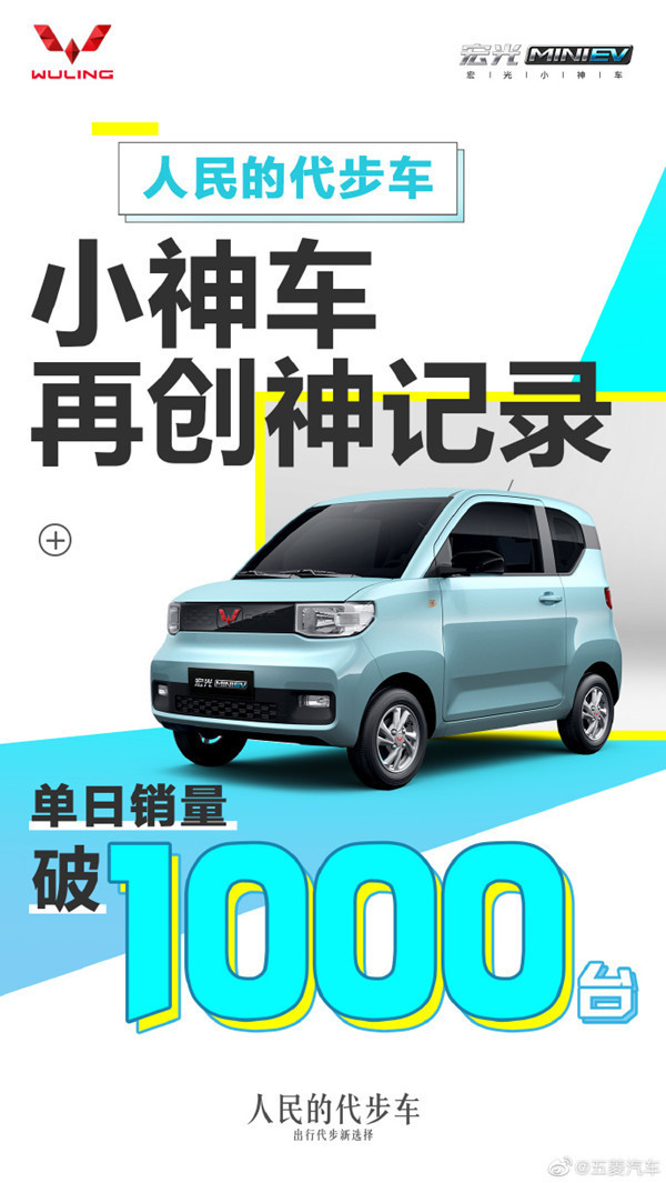 五菱宏光MINI EV单日销量破1000台