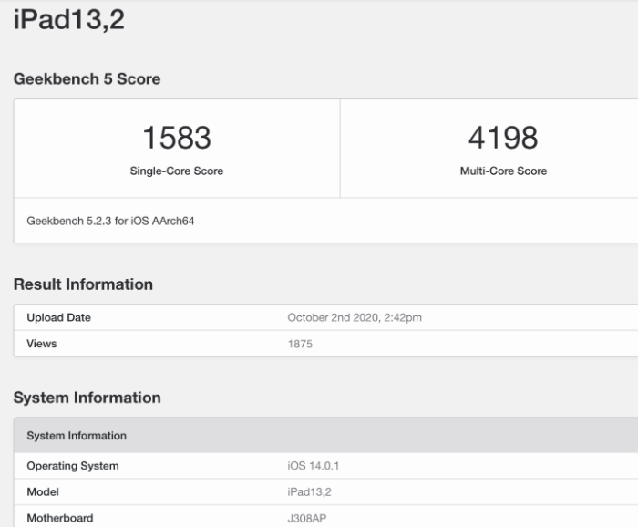 iPad Air 4跑分数据出色：A14 Bionic成绩大幅提升