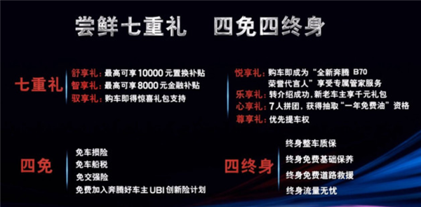 免缴车船税、车损交强险！全新第三代奔腾B70上市：9.99万起