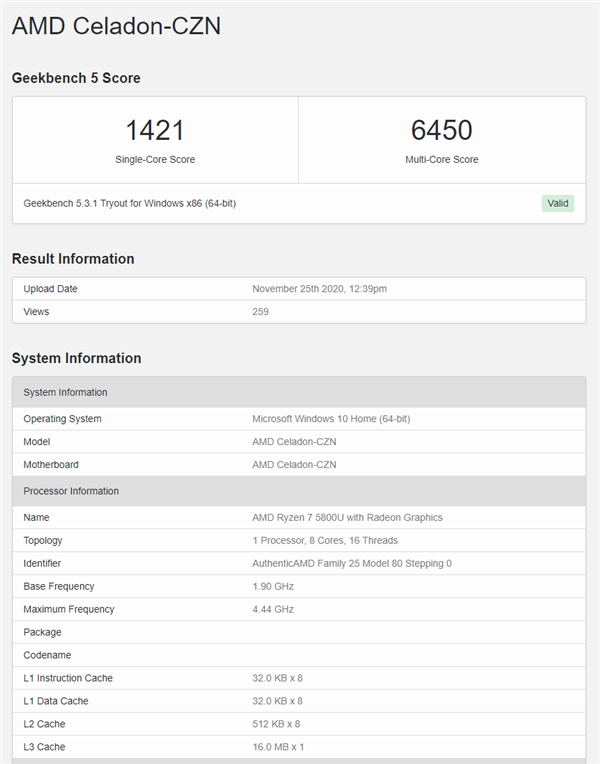 Zen3轻薄本旗舰！锐龙7 5800U首次现身：加速频率4.4GHz