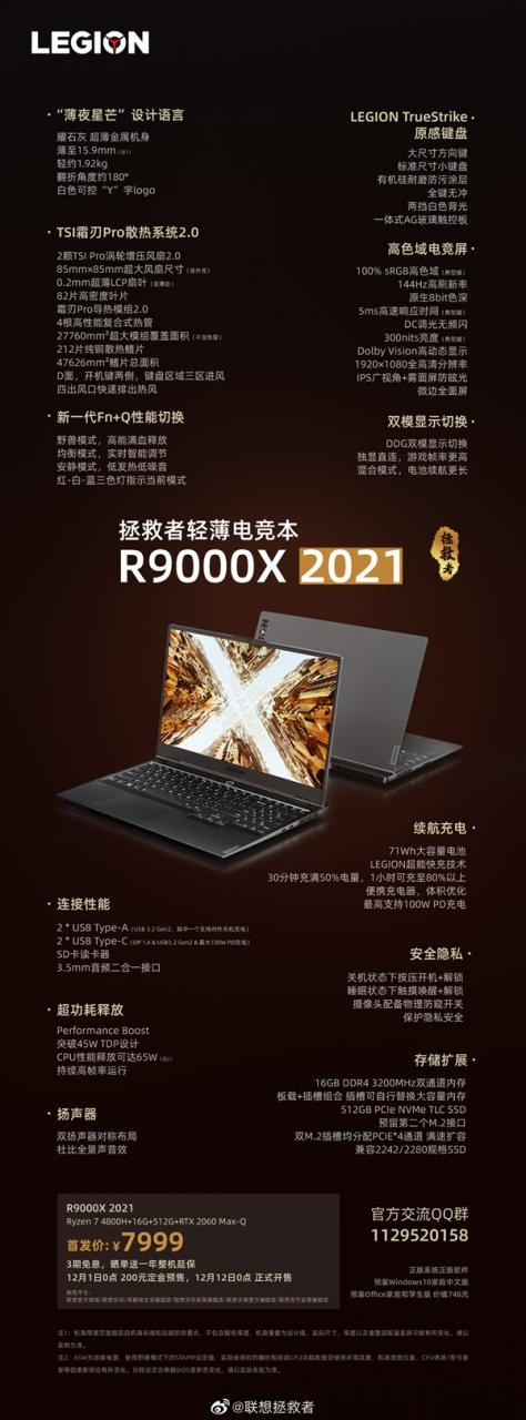 一图看懂联想拯救者游戏本Y9000X/R9000X 2021：价格还是AMD YES