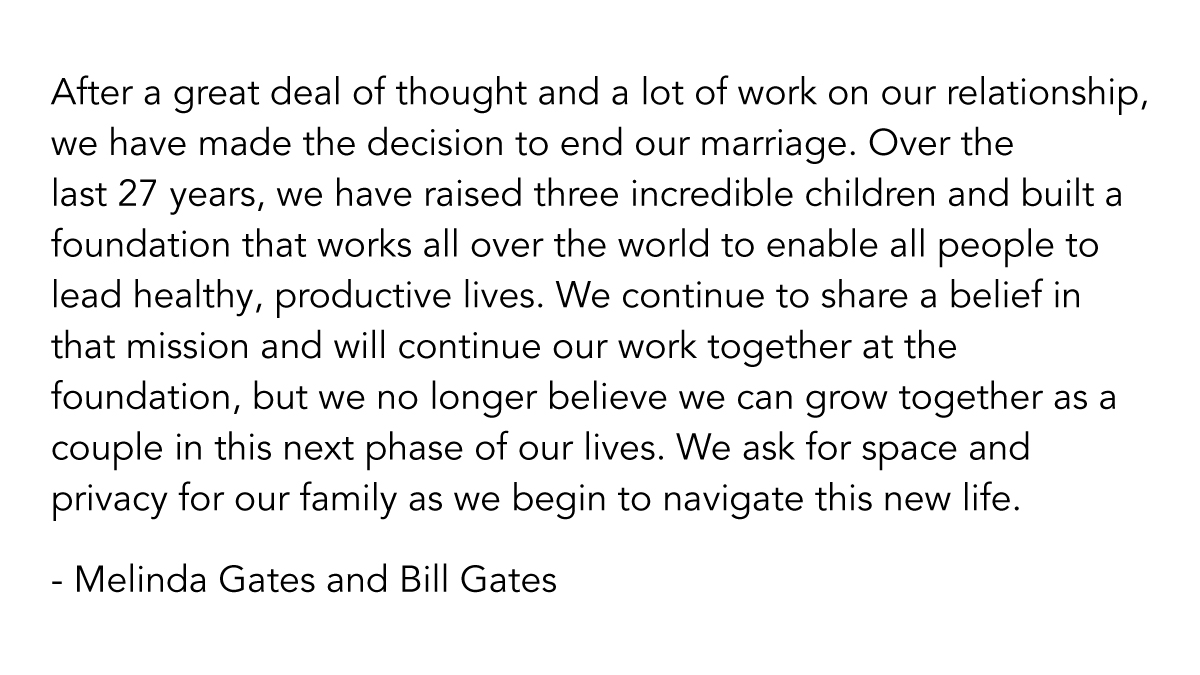 盖茨谈离婚：不再认为在人生的下一阶段，能够作为夫妻携手成长