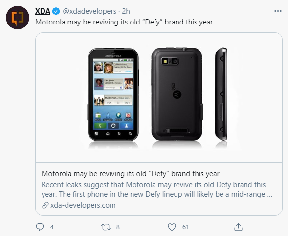 首款安卓三防神机！曝摩托罗拉将重启Defy系列