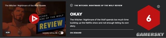 Netflix《巫师：狼之噩梦》动画电影获IGN 6分：没特色