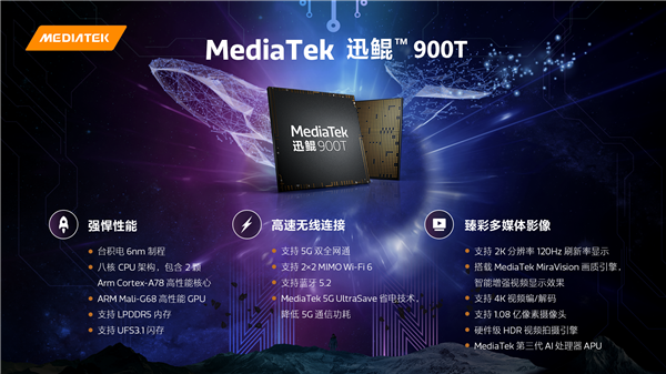 联发科发布高端平板处理器迅鲲900T：6nm工艺、支持LPDDR5