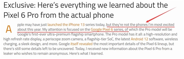 老外对iPhone 13系列没兴趣！称“谷歌Pixel 6 Pro更吸引人”