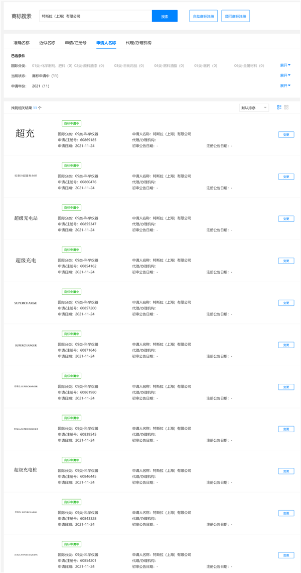 欲独占“超级充电桩” 特斯拉注册多个相关商标 网友：不信能通过