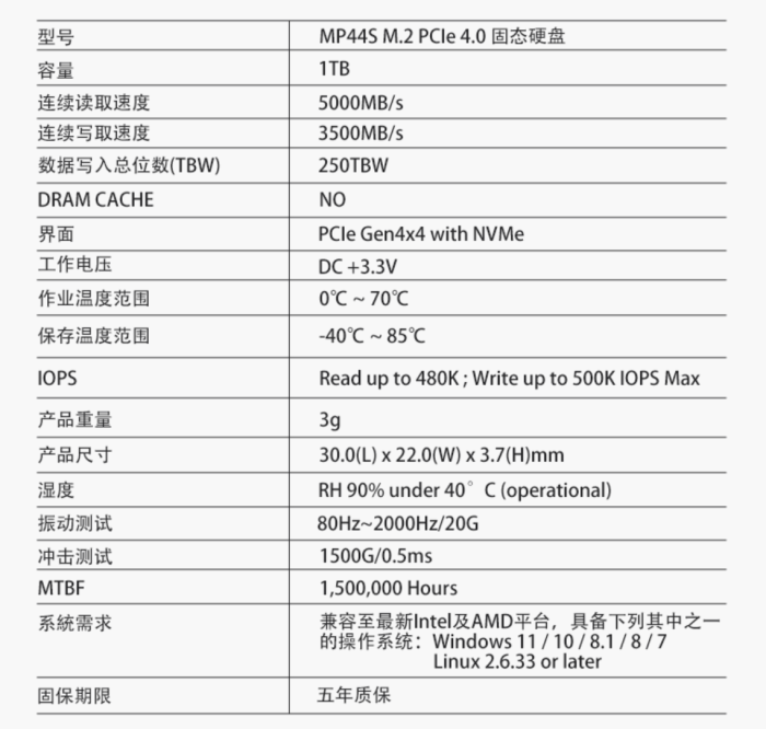 十铨推出 MP44S 2230 SSD：5000 MB/s，1TB 682.5 元-冯金伟博客园
