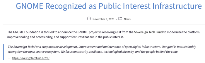 GNOME 项目宣布成为“公共利益基础设施”，基金会获 100 万欧元投资-冯金伟博客园