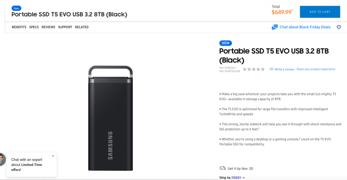三星推出 T5 Evo 移动 SSD：8TB 售价 650 美元-冯金伟博客园