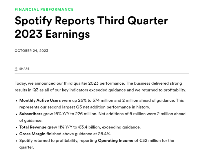 Spotify 宣布因“成本上涨”裁员 17%，此前公司首次实现季度盈利