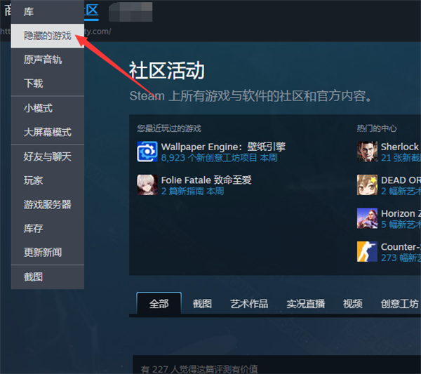 steam怎么查看隐藏的游戏