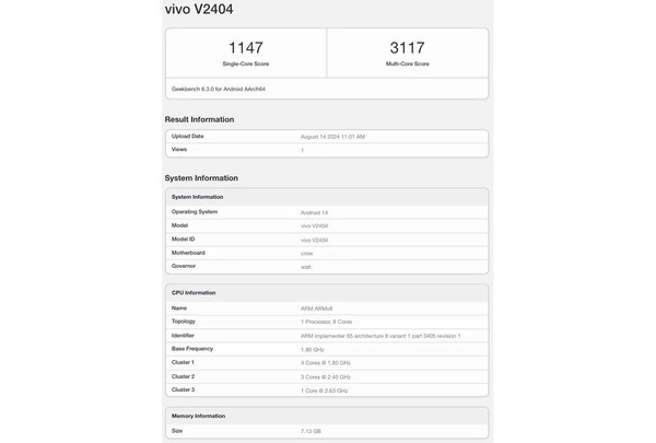 vivo T3 Pro Geekbench跑分曝光 搭载骁龙7 Gen3